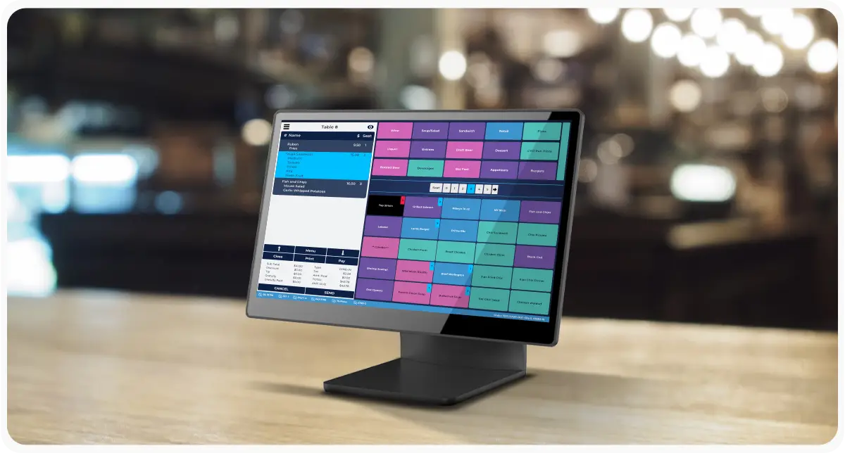 Tonic POS: Streamline Your Restaurant Operations Tonic POS system on a restaurant counter displaying an open check with menu items.