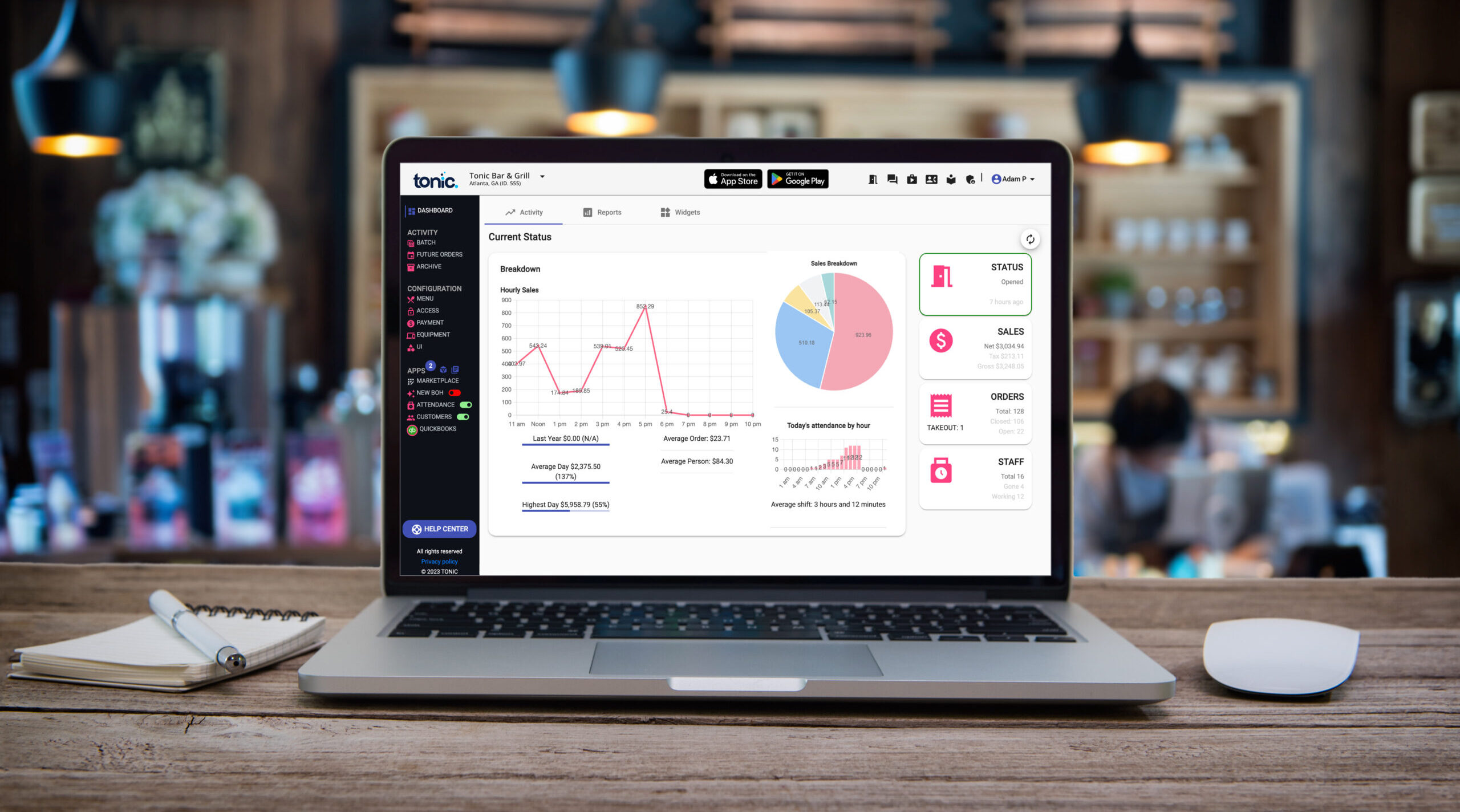 A laptop displaying the Tonic POS back office interface, showcasing its intuitive design and powerful features for managing restaurant operations.